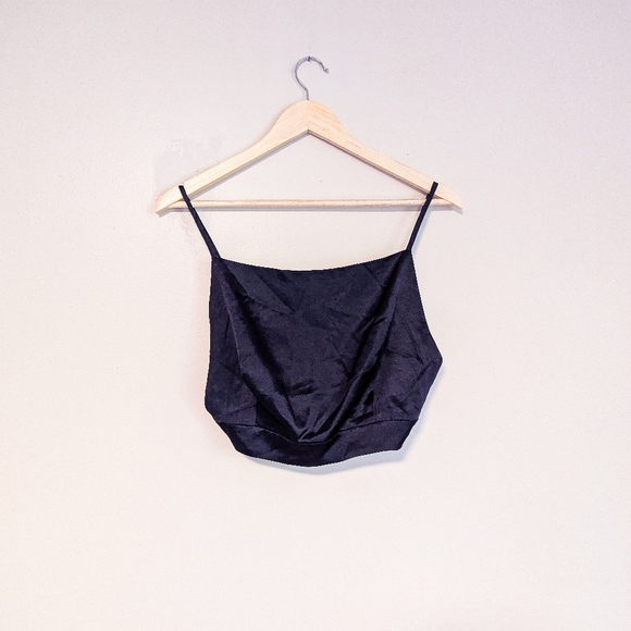 House of Harlow 1960 Tops - House Of Harlow 1960 Navy Satin Backless Crop